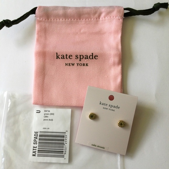 Was 65 KATE SPADE Something Sparkly Pave Stud Earrings Green - 10K Gold - NWT - Picture 14 of 16